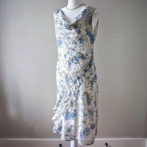 Alyn Paige 90s Cream and Blue Floral Midi Dress
